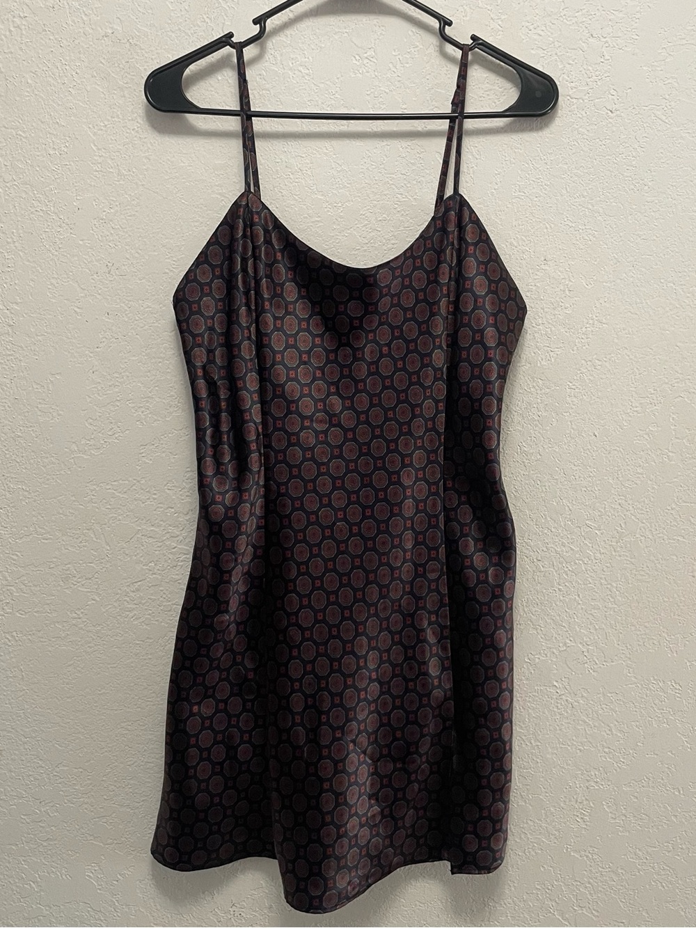 Victoria's Secret Nightie Chemise Navy W/Multi Color Geometric Design Size L